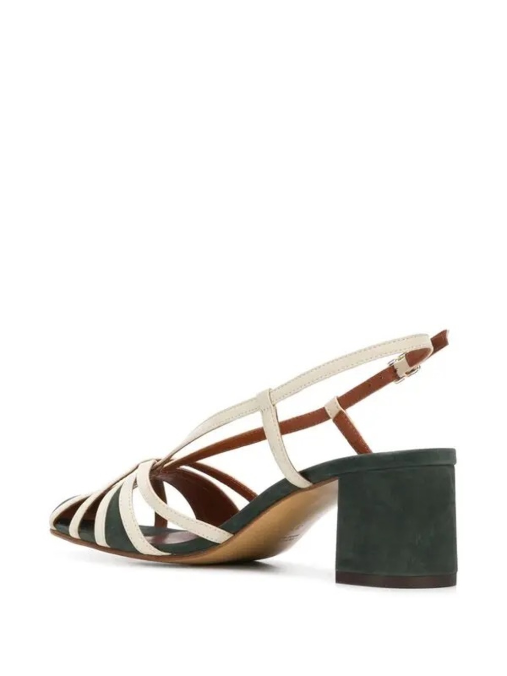 Michel Vivien Forest Green & Cream Suede Block Heel Cutout Sandals Sz. 38 - Picture 3 of 7